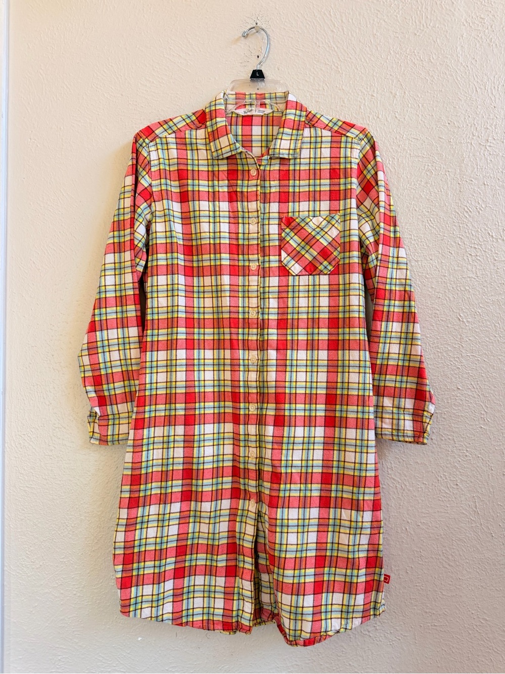 Woolrich coral plaid flannel long sleep shirt